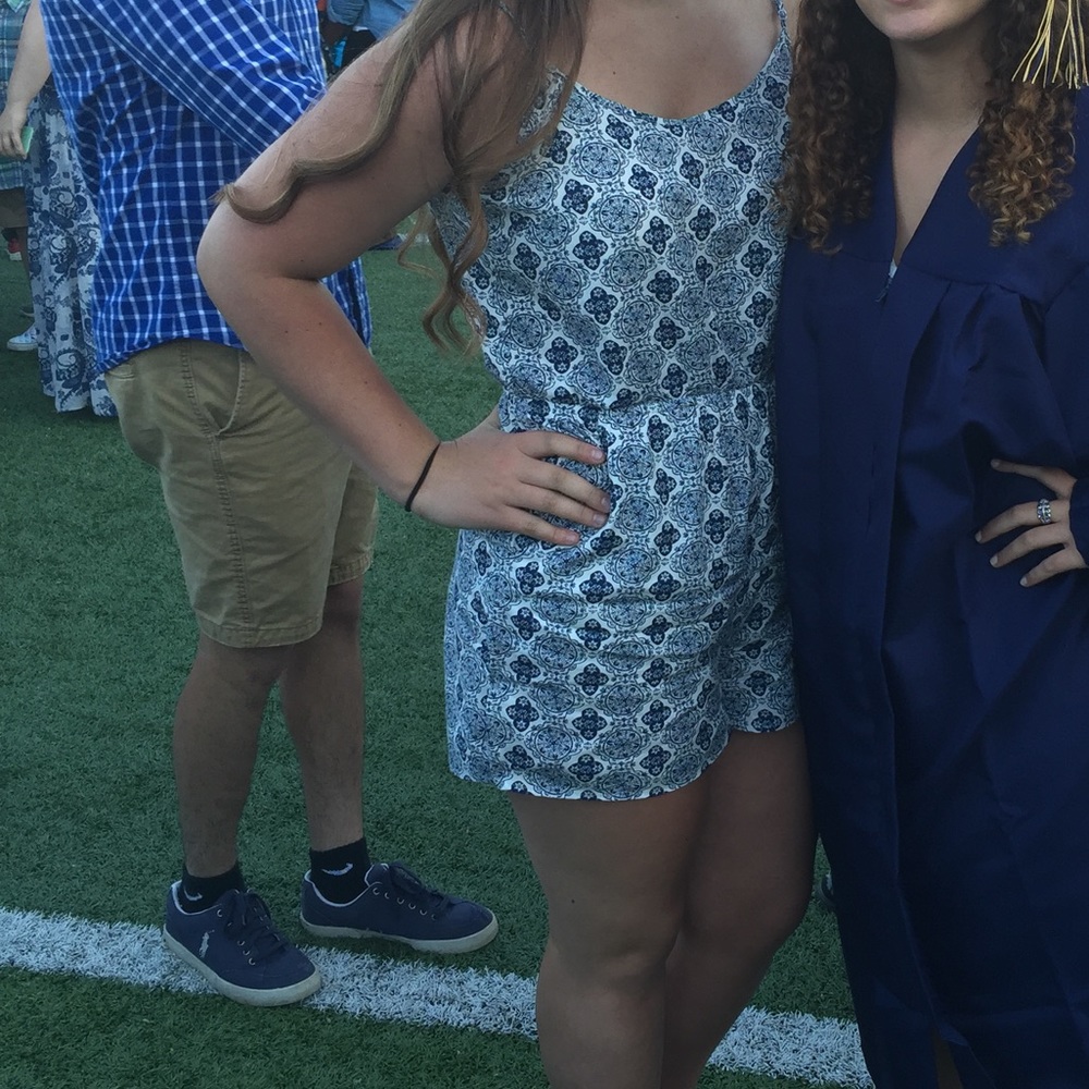 Blue & white patterned romper